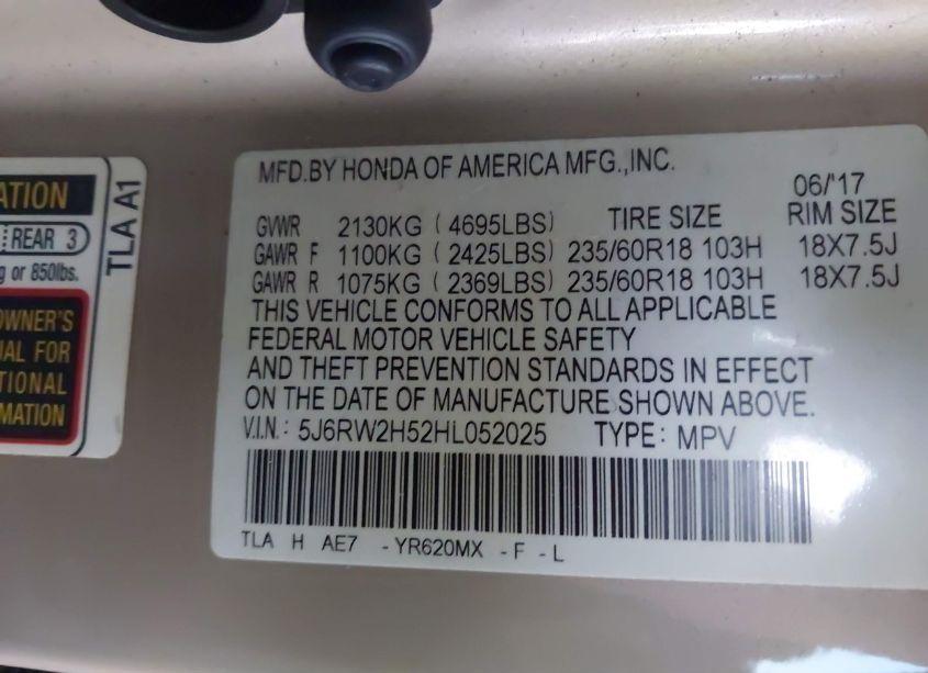 Photo 9 of 2017 Honda Cr-v EX (VIN 5J6RW2H52HL052025)