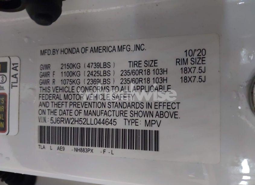 Photo 9 of 2020 Honda Cr-v AWD EX (VIN 5J6RW2H52LL044645)