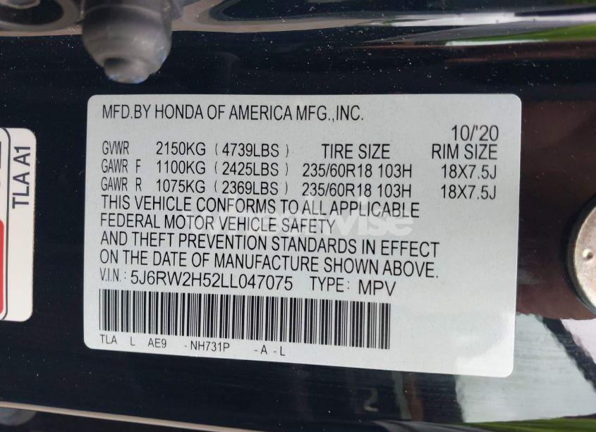 Photo 9 of 2020 Honda Cr-v AWD EX (VIN 5J6RW2H52LL047075)