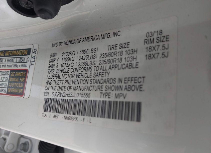 Photo 9 of 2018 Honda Cr-v EX (VIN 5J6RW2H53JL015555)