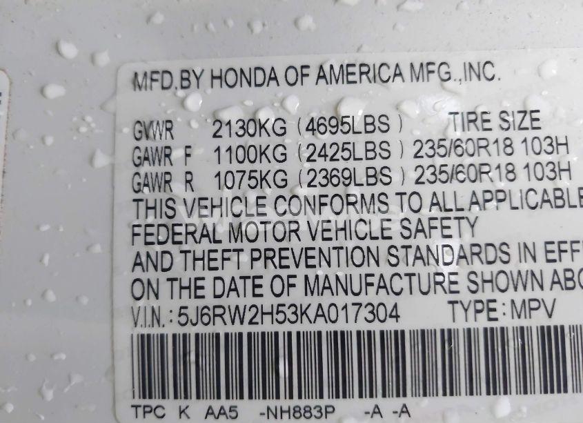 Photo 9 of 2019 Honda Cr-v EX (VIN 5J6RW2H53KA017304)