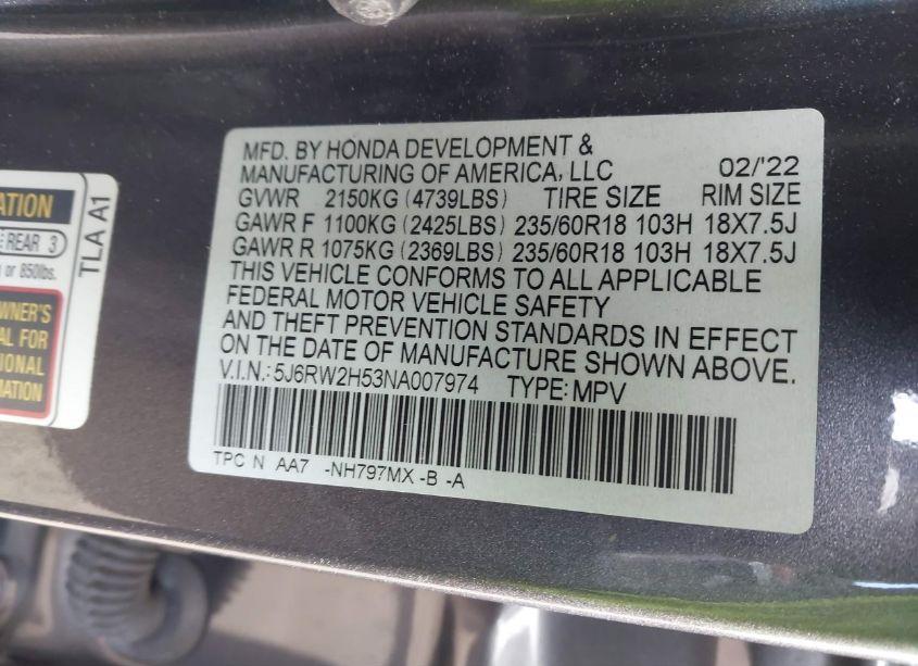 Photo 9 of 2022 Honda Cr-v AWD EX (VIN 5J6RW2H53NA007974)