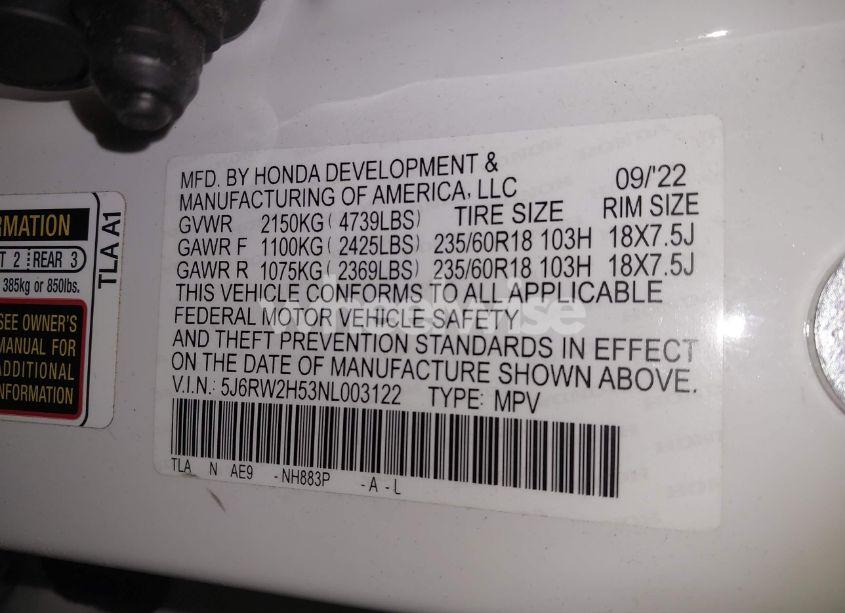 Photo 9 of 2022 Honda Cr-v AWD EX (VIN 5J6RW2H53NL003122)