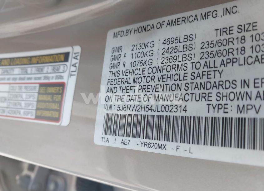 Photo 9 of 2018 Honda Cr-v EX (VIN 5J6RW2H54JL002314)