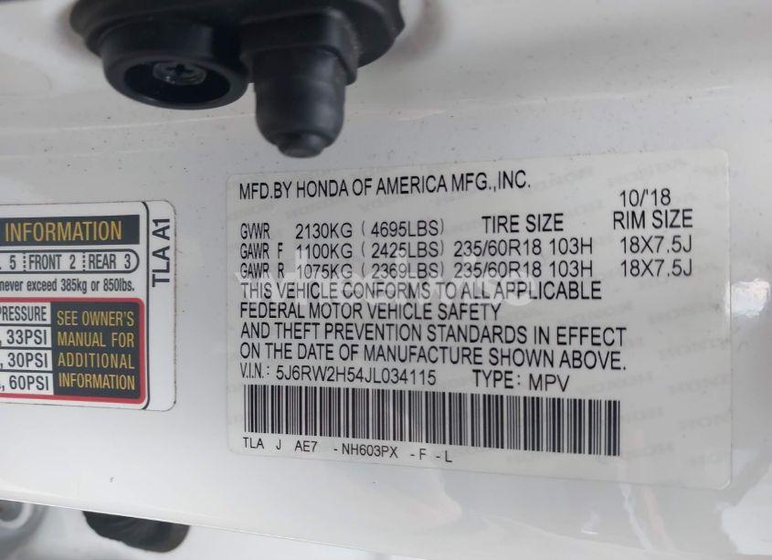 Photo 9 of 2018 Honda Cr-v EX (VIN 5J6RW2H54JL034115)