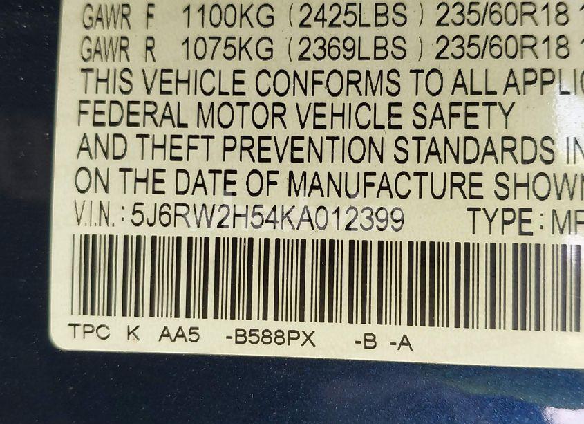 Photo 9 of 2019 Honda Cr-v EX (VIN 5J6RW2H54KA012399)