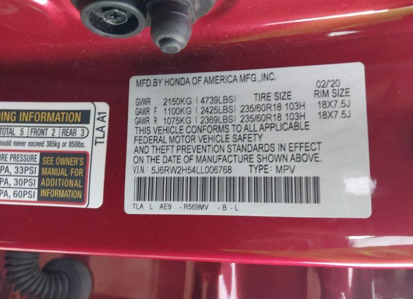 Photo 9 of 2020 Honda Cr-v AWD EX (VIN 5J6RW2H54LL006768)