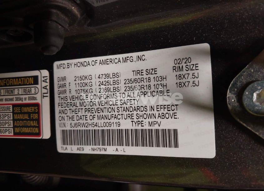 Photo 9 of 2020 Honda Cr-v AWD EX (VIN 5J6RW2H54LL009119)