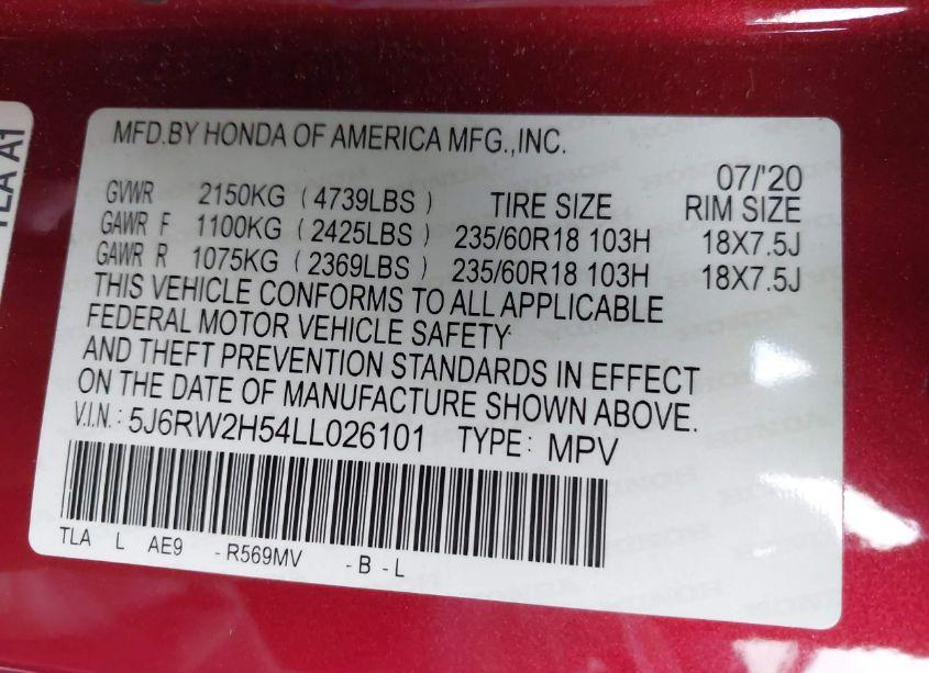 Photo 9 of 2020 Honda Cr-v AWD EX (VIN 5J6RW2H54LL026101)