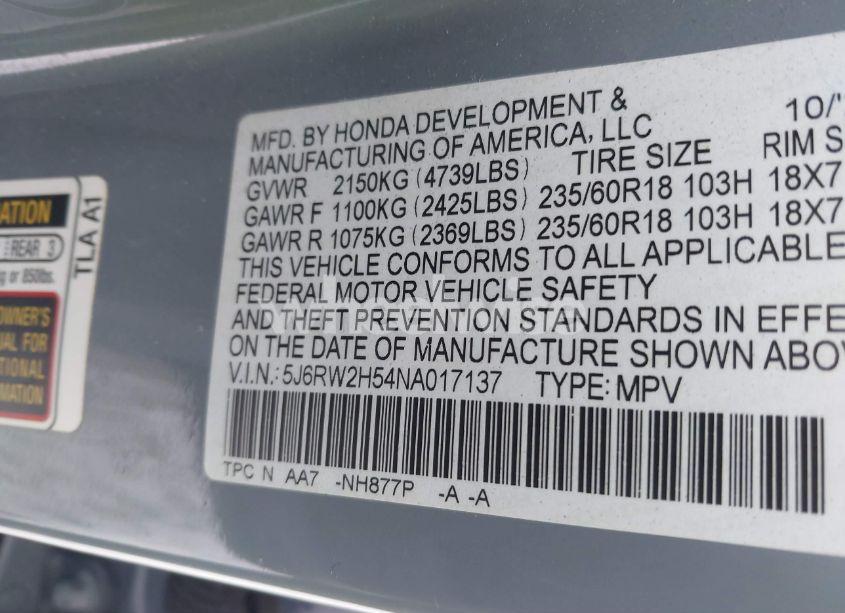 Photo 9 of 2022 Honda Cr-v AWD EX (VIN 5J6RW2H54NA017137)