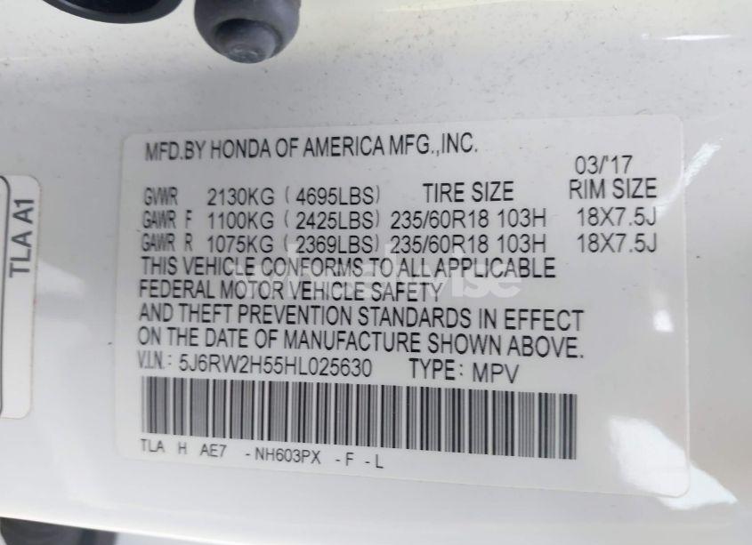 Photo 9 of 2017 Honda Cr-v EX (VIN 5J6RW2H55HL025630)