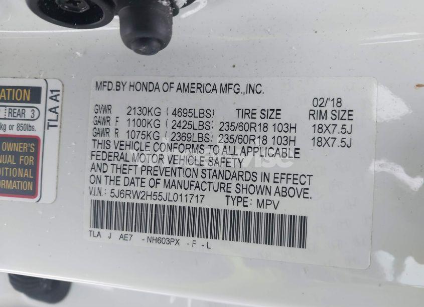 Photo 9 of 2018 Honda Cr-v EX (VIN 5J6RW2H55JL011717)