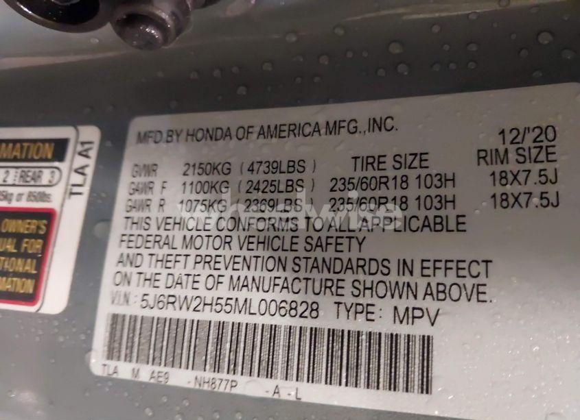 Photo 9 of 2021 Honda Cr-v AWD EX (VIN 5J6RW2H55ML006828)