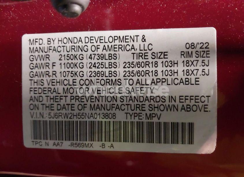 Photo 9 of 2022 Honda Cr-v AWD EX (VIN 5J6RW2H55NA013808)