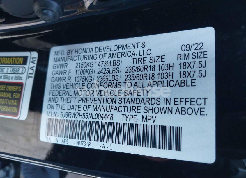 Photo 9 of 2022 Honda Cr-v AWD EX (VIN 5J6RW2H55NL004448)