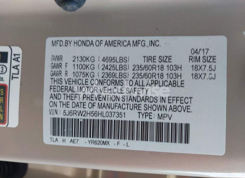 Photo 9 of 2017 Honda Cr-v EX (VIN 5J6RW2H56HL037351)