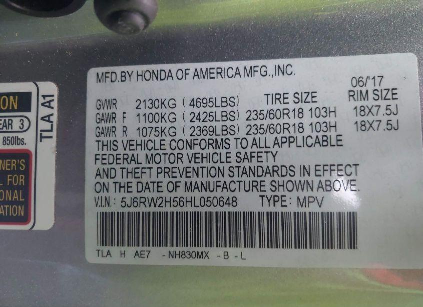 Photo 9 of 2017 Honda Cr-v EX (VIN 5J6RW2H56HL050648)