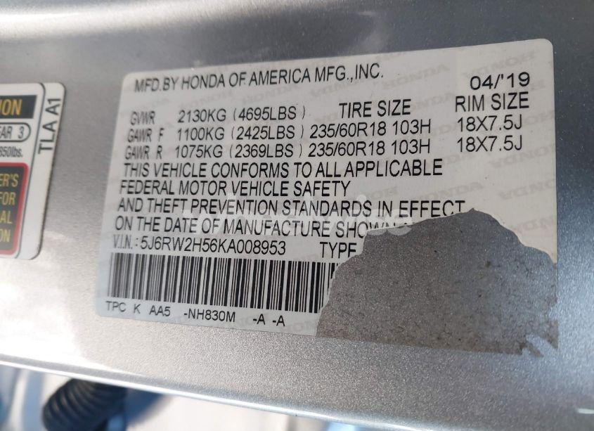 Photo 9 of 2019 Honda Cr-v EX (VIN 5J6RW2H56KA008953)