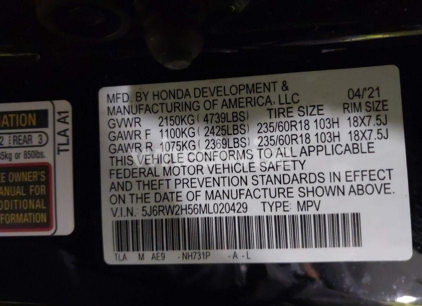 Photo 9 of 2021 Honda Cr-v AWD EX (VIN 5J6RW2H56ML020429)