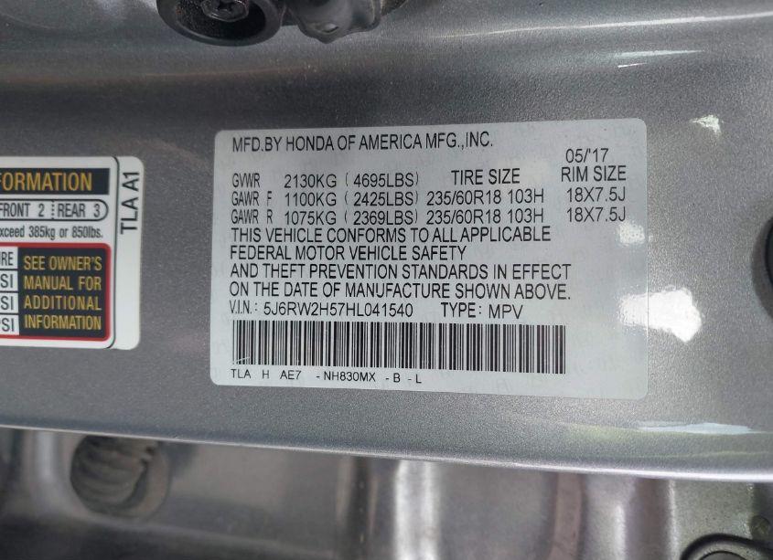 Photo 9 of 2017 Honda Cr-v EX (VIN 5J6RW2H57HL041540)