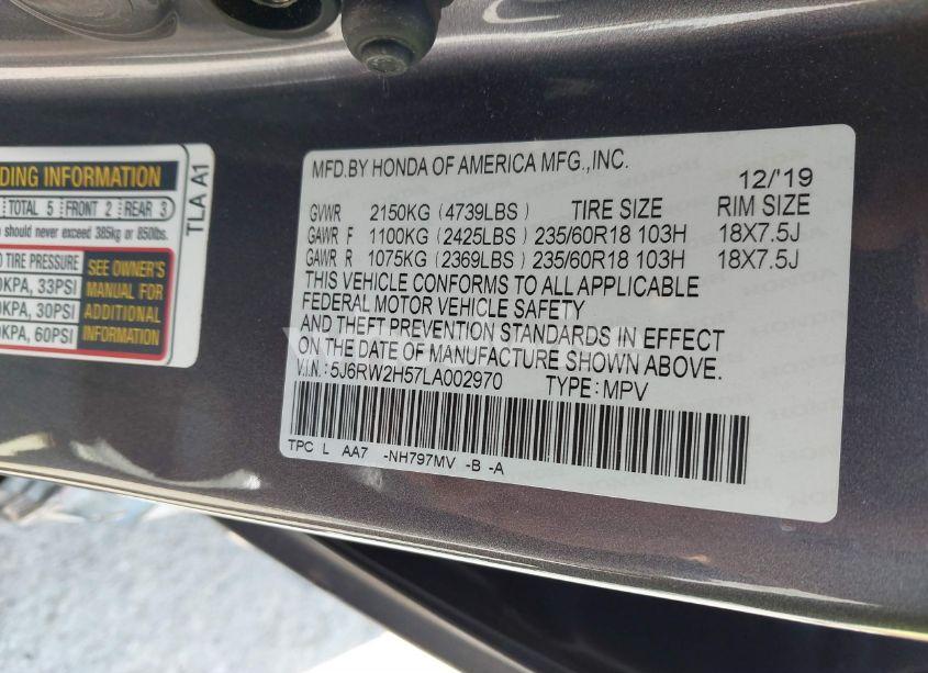 Photo 9 of 2020 Honda Cr-v AWD EX (VIN 5J6RW2H57LA002970)