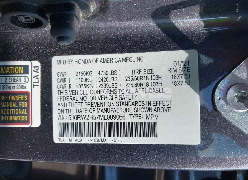 Photo 9 of 2021 Honda Cr-v AWD EX (VIN 5J6RW2H57ML009066)