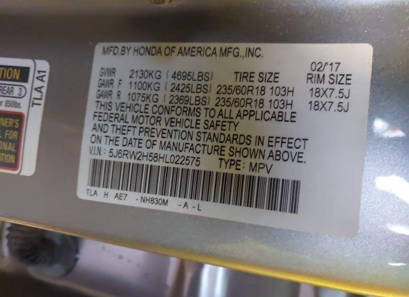 Photo 9 of 2017 Honda Cr-v EX (VIN 5J6RW2H58HL022575)