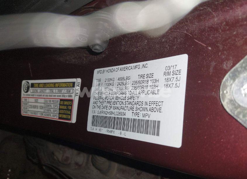 Photo 9 of 2017 Honda Cr-v EX (VIN 5J6RW2H58HL026934)