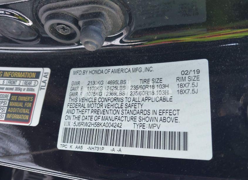 Photo 9 of 2019 Honda Cr-v EX (VIN 5J6RW2H58KA004242)