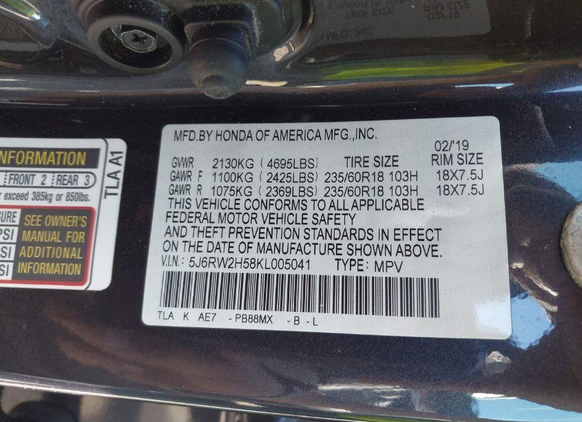 Photo 9 of 2019 Honda Cr-v EX (VIN 5J6RW2H58KL005041)