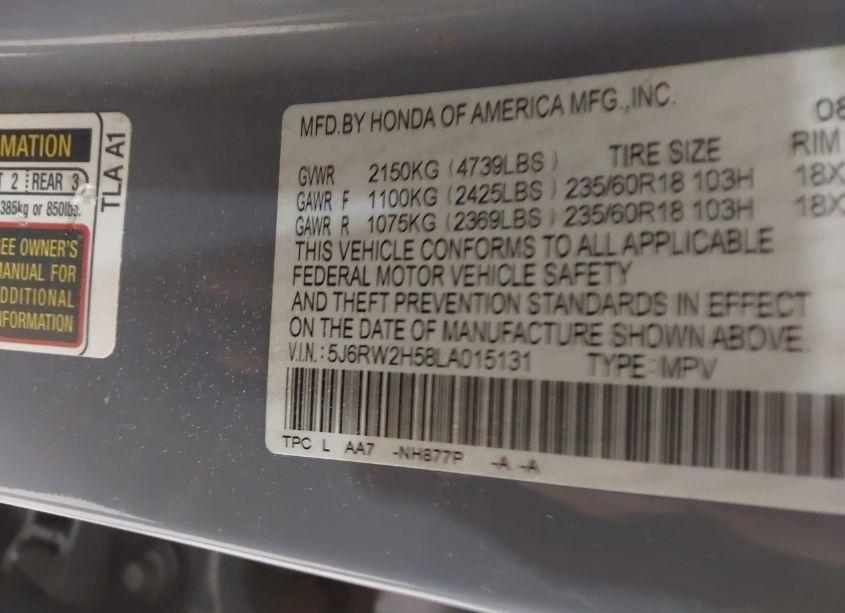 Photo 9 of 2020 Honda Cr-v AWD EX (VIN 5J6RW2H58LA015131)