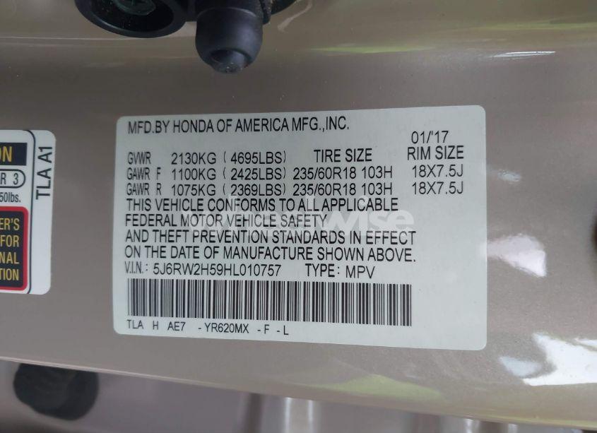 Photo 9 of 2017 Honda Cr-v EX (VIN 5J6RW2H59HL010757)