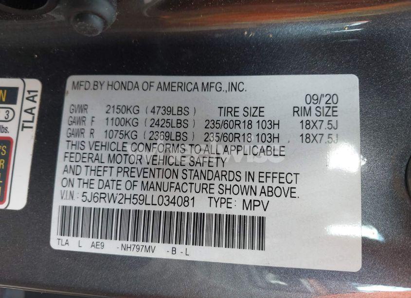 Photo 9 of 2020 Honda Cr-v AWD EX (VIN 5J6RW2H59LL034081)