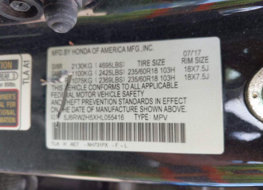 Photo 9 of 2017 Honda Cr-v EX (VIN 5J6RW2H5XHL055416)