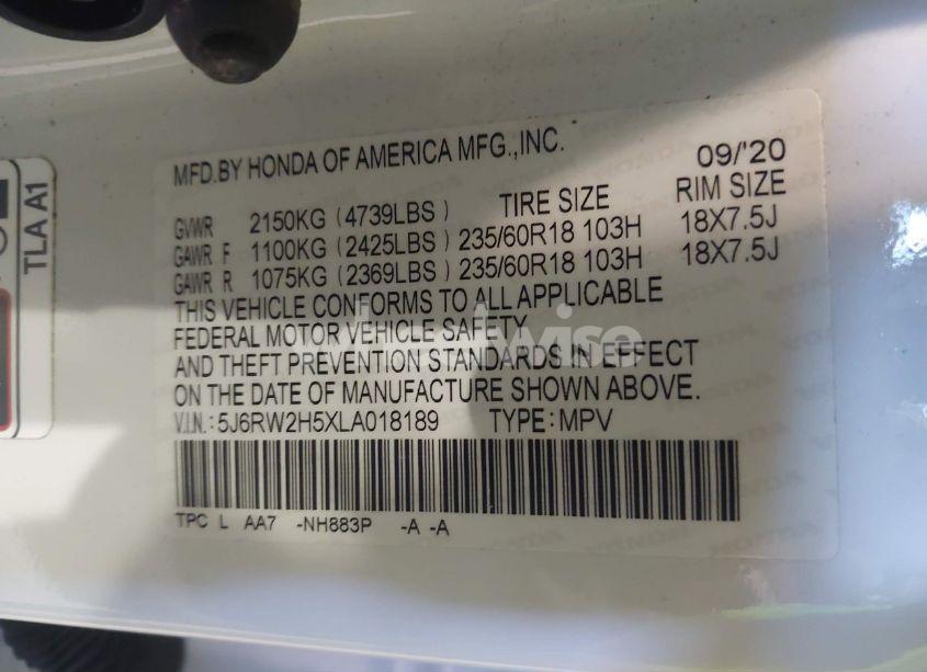 Photo 9 of 2020 Honda Cr-v AWD EX (VIN 5J6RW2H5XLA018189)