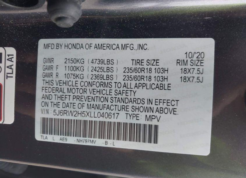 Photo 9 of 2020 Honda Cr-v AWD EX (VIN 5J6RW2H5XLL040617)