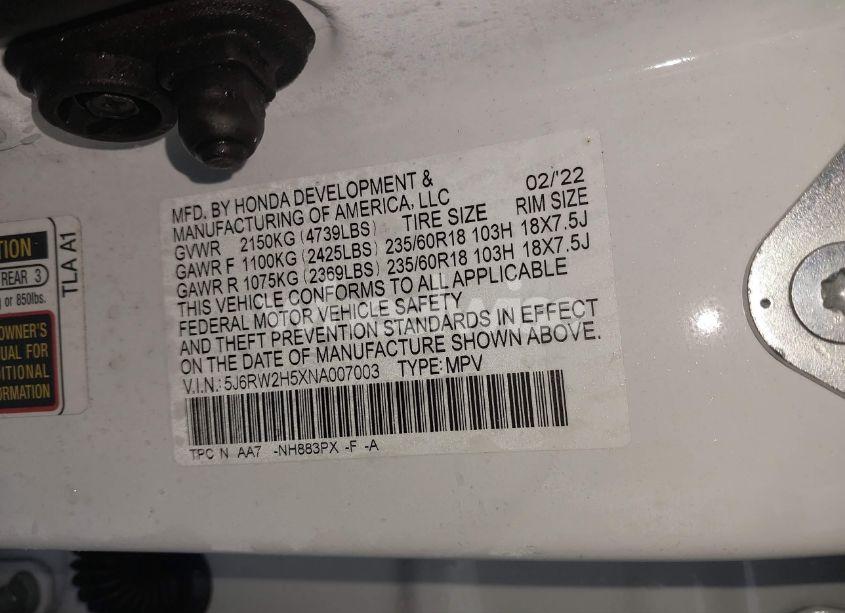 Photo 9 of 2022 Honda Cr-v AWD EX (VIN 5J6RW2H5XNA007003)