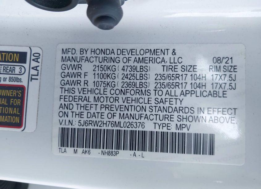 Photo 9 of 2021 Honda Cr-v AWD SPECIAL EDITION (VIN 5J6RW2H76ML026376)