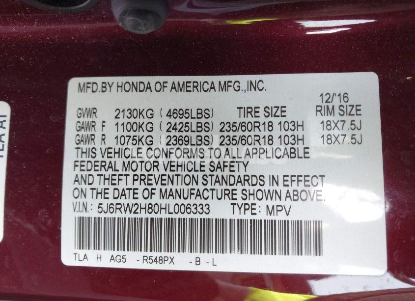 Photo 9 of 2017 Honda Cr-v EX-L/EX-L NAVI (VIN 5J6RW2H80HL006333)