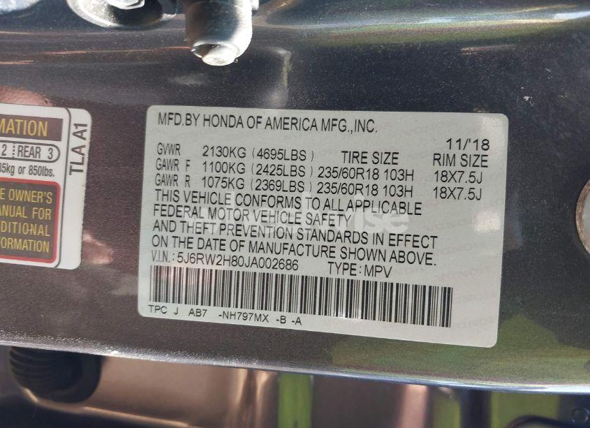 Photo 9 of 2018 Honda Cr-v EX-L/EX-L NAVI (VIN 5J6RW2H80JA002686)