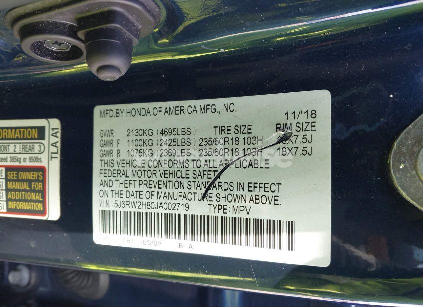 Photo 9 of 2018 Honda Cr-v EX-L/EX-L NAVI (VIN 5J6RW2H80JA002719)