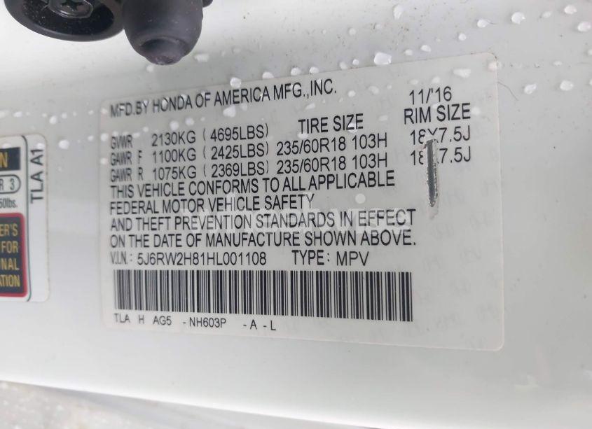 Photo 9 of 2017 Honda Cr-v EX-L/EX-L NAVI (VIN 5J6RW2H81HL001108)