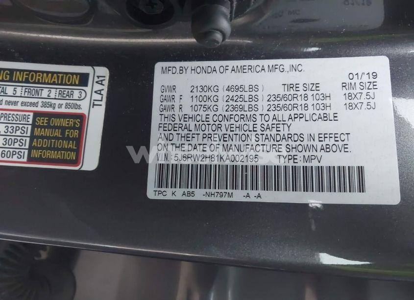 Photo 9 of 2019 Honda Cr-v EX-L (VIN 5J6RW2H81KA002195)