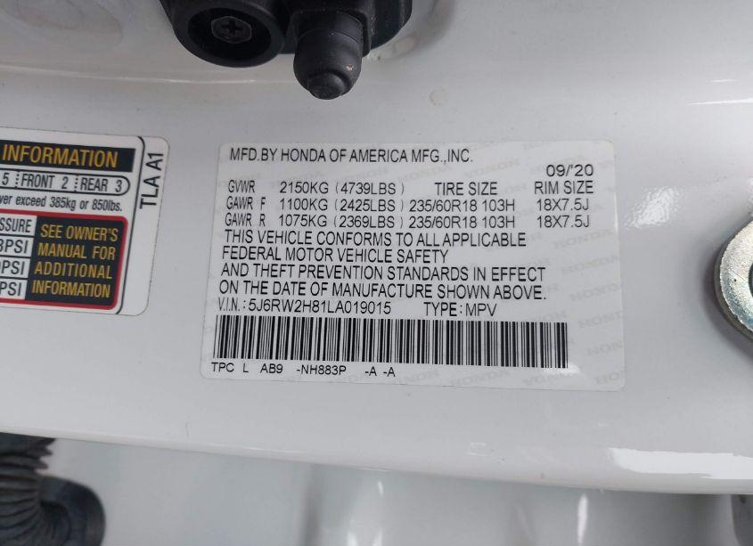 Photo 9 of 2020 Honda Cr-v AWD EX-L (VIN 5J6RW2H81LA019015)