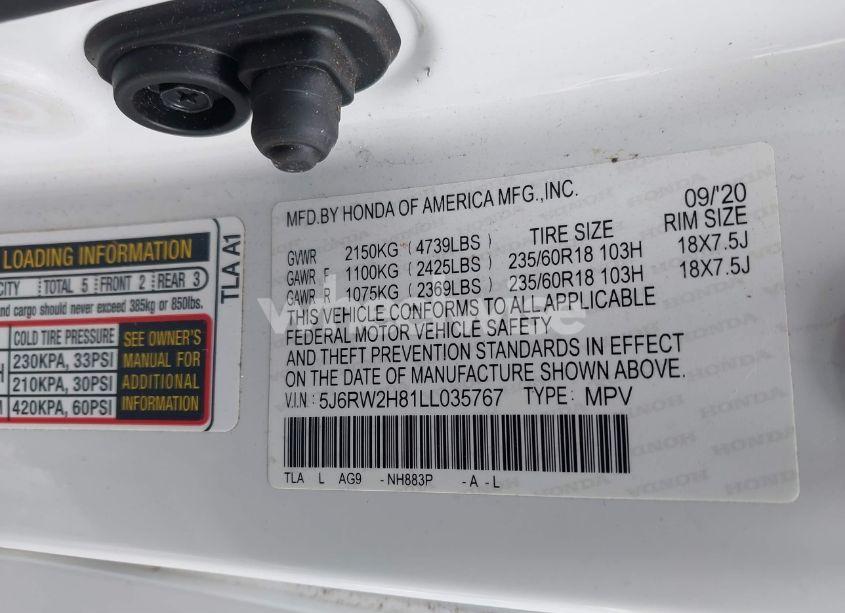 Photo 9 of 2020 Honda Cr-v AWD EX-L (VIN 5J6RW2H81LL035767)