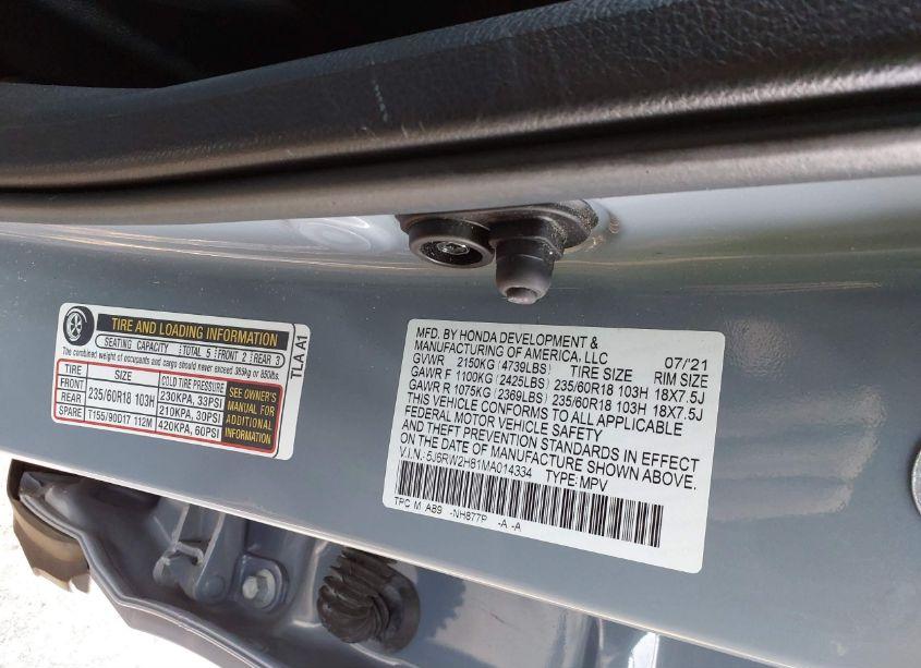 Photo 9 of 2021 Honda Cr-v AWD EX-L (VIN 5J6RW2H81MA014334)