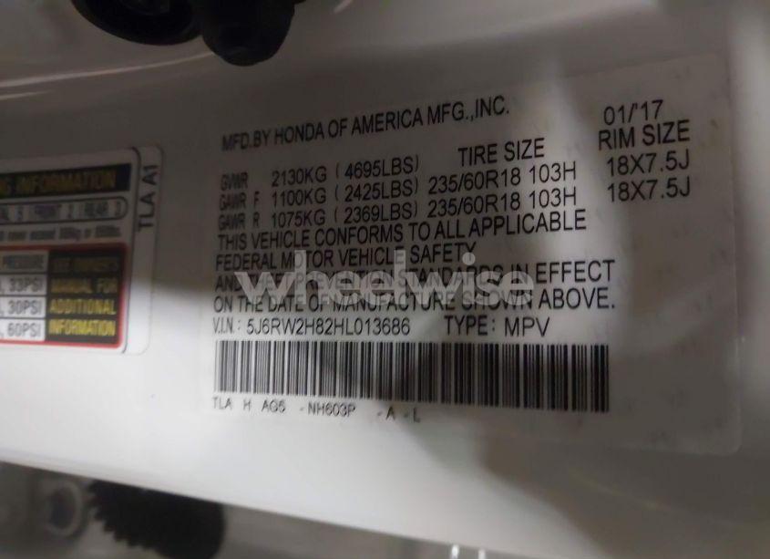 Photo 9 of 2017 Honda Cr-v EX-L/EX-L NAVI (VIN 5J6RW2H82HL013686)