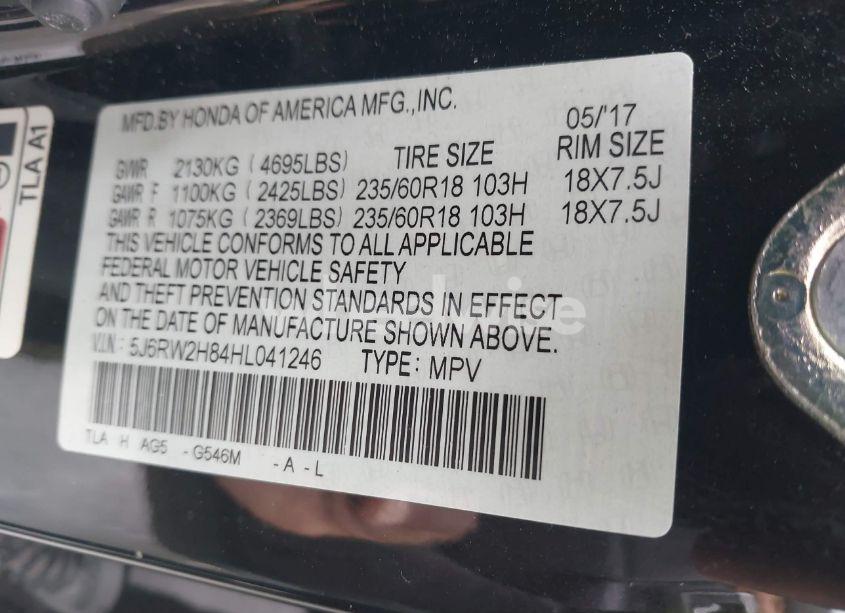 Photo 9 of 2017 Honda Cr-v EX-L/EX-L NAVI (VIN 5J6RW2H84HL041246)