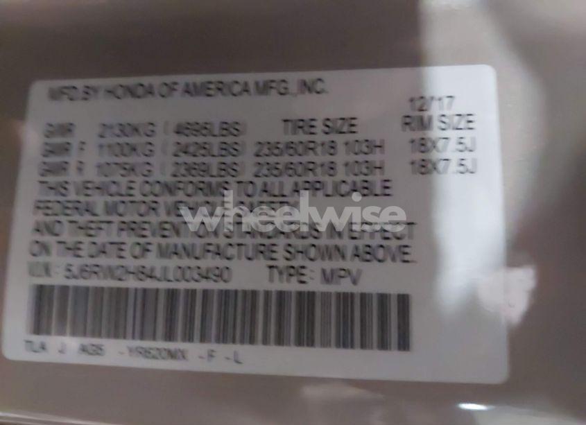 Photo 9 of 2018 Honda Cr-v EX-L/EX-L NAVI (VIN 5J6RW2H84JL003490)