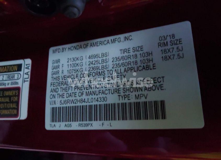 Photo 9 of 2018 Honda Cr-v EX-L/EX-L NAVI (VIN 5J6RW2H84JL014330)